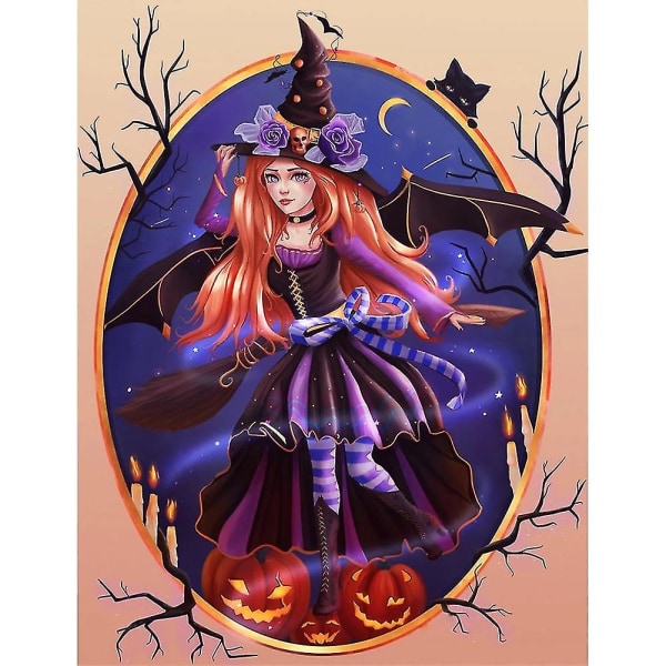 5d DIY Halloween pumpa häxa hel rund borr diamant bild mosaik kit strass ritning Painti