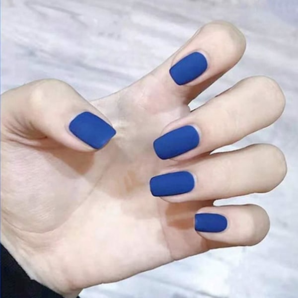 Blå lösnaglar Lång tryck på falska naglar fyrkantiga akryl lösnaglar konstgjorda cover naglar för W