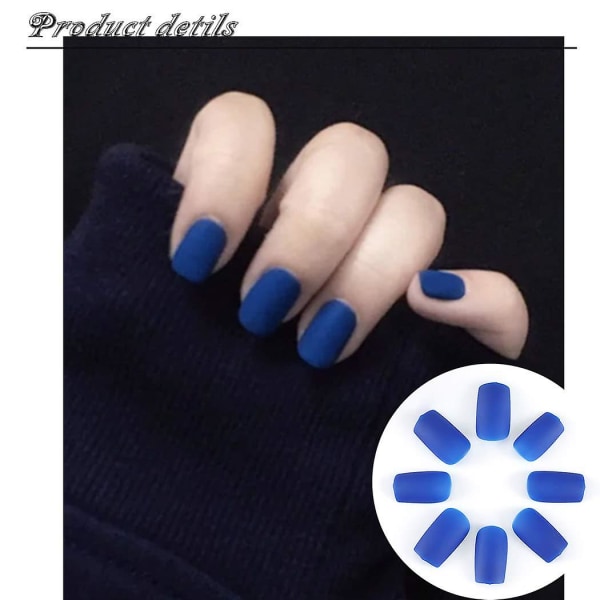 Blå lösnaglar Lång tryck på falska naglar fyrkantiga akryl lösnaglar konstgjorda cover naglar för W