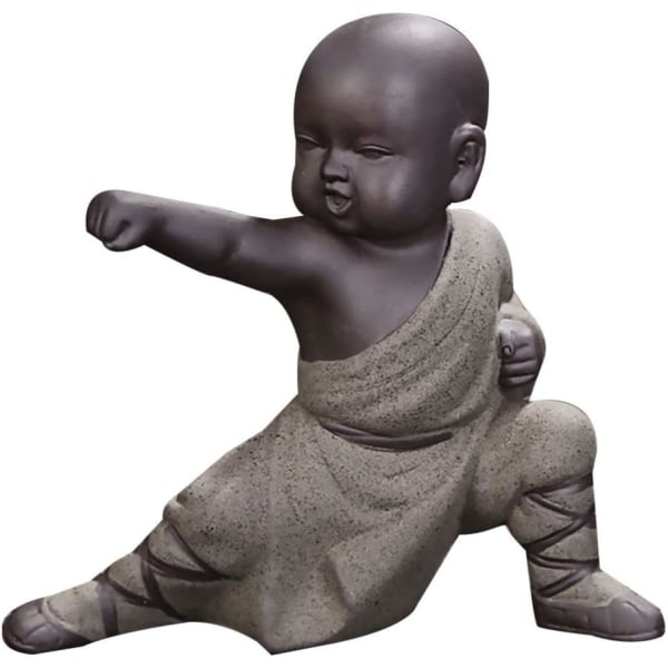 Mini Kung Fu Munk Ornament Buddha Staty Te Djur Zen Trädgård Te Bricka Figur Kung Fu Te Bricka Bil Hemkontor Inredning (Grå)