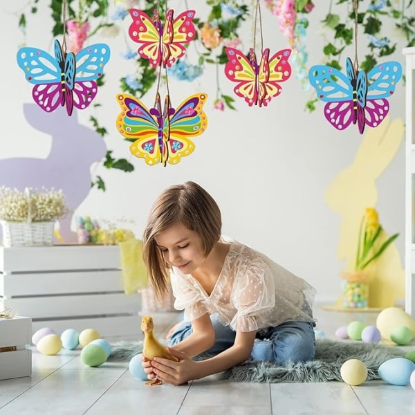 ACY 10 delar DIY trä 3D Butterfly Kit - Konst och hantverk för barn - DIY dekorativt hängande smör