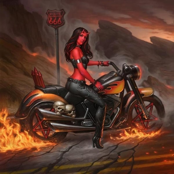 5d Full Drill Round Diamond Demon Girl And The Flame Motorcykel Mosaik Målning Broderi Cross S
