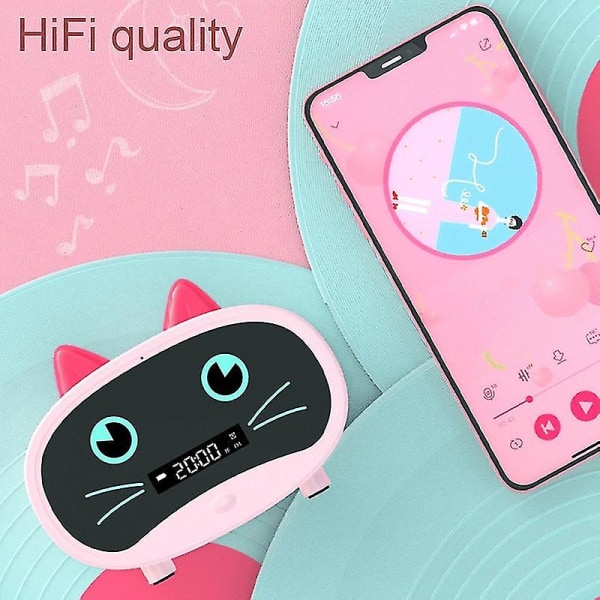 Bluetooth-kompatibel högtalare Mini bärbar väckarklocka Söt tecknad katt trådlös högtalare för ut