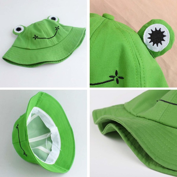 Vuxna kvinnors Frog Bucket Hat Bomull Solhatt Vikbar Bomull Bucket Hat Barn Kvinnor