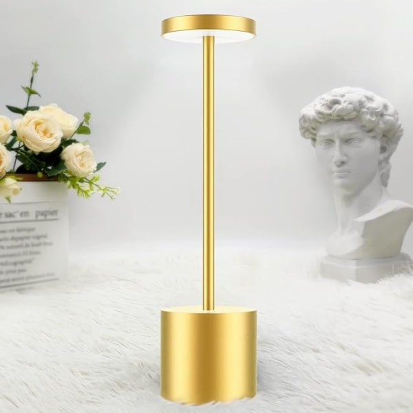 Guld , uppladdningsbar sladdlös bordslampa, 3600mAh USB Charge Design Metall LED-bordslampa, 3 färgläge