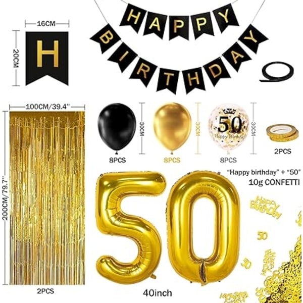 ACY 50 år svart guld födelsedag dekoration, grattis på födelsedagen banner, helium ballong nummer 50 XXL, b