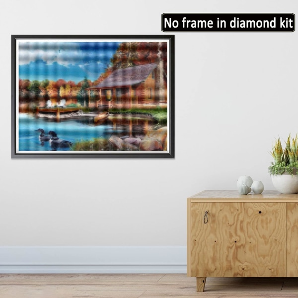 5D- diamond painting Lake House, DIY-diamantbroderi sjöutsikt korsstygn, diamond painting komplett set Vardagsrum sovrum hantverk för hemvägg