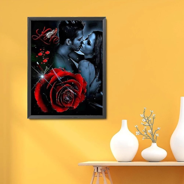 5d Gör-det-själv full rund borr Diamond painting Rose Lover Mosaiksats Rhinestone Ritning Bild Heminredning