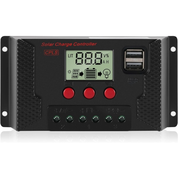 20A Charge Controller Solar Panel Charge Regulator Identifierar automatiskt 12V/24V med LCD-skärm och 5V USB port