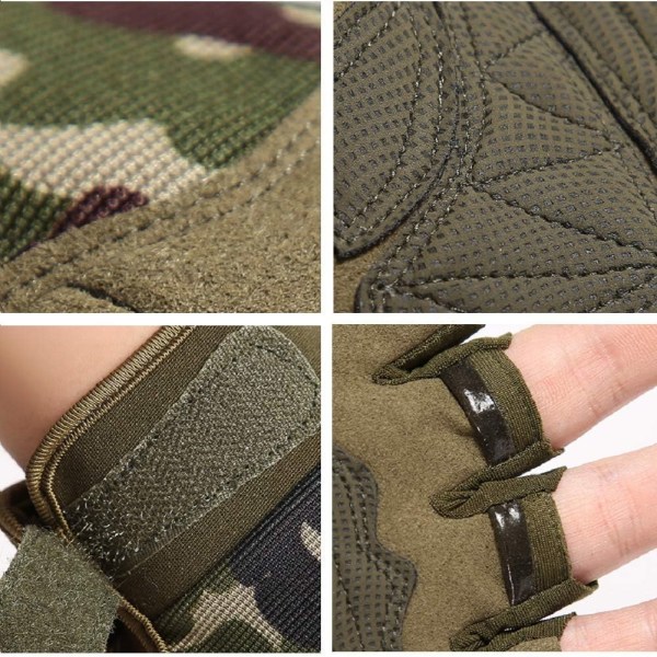 (L)Taktiska fingerlösa handskar, kamouflage, lätta, andningsbara och skyddande utomhus militär G