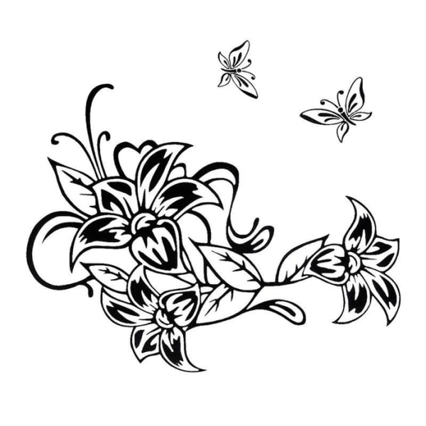 Väggdekor - Fina liljor och fjärilar svart