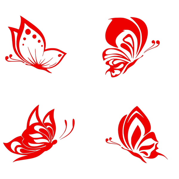Väggdekor - 4 olika Fjärilar Röd