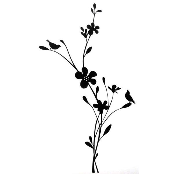 Väggdekor - Fågel på blommor STOR svart