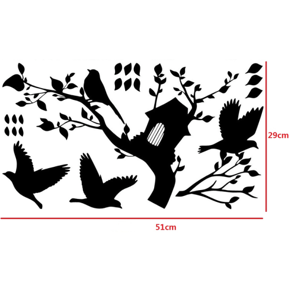 Väggdekor - Fåglar, kvist och flygande löv svart