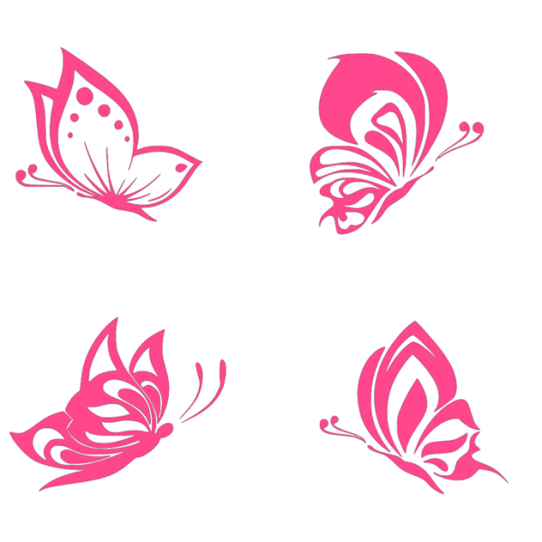 Väggdekor - 4 olika Fjärilar Rosa