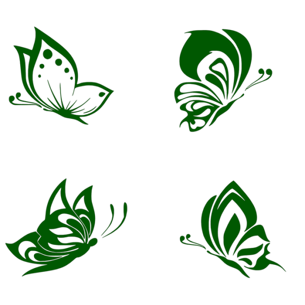 Väggdekor - 4 olika Fjärilar Grön