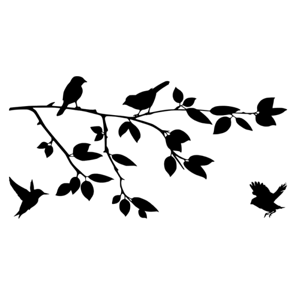 Väggdekor - Fåglar på kvist #4 svart