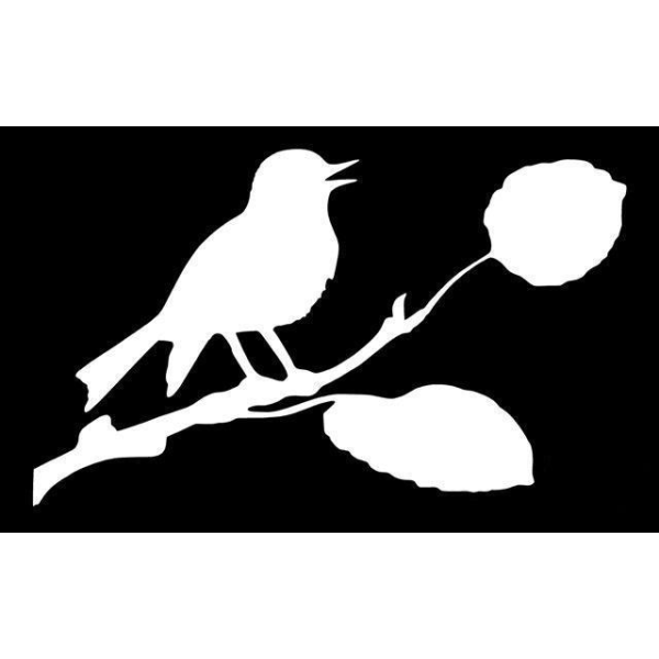 Vägg/Kakeldekor - Fågel på kvist vit