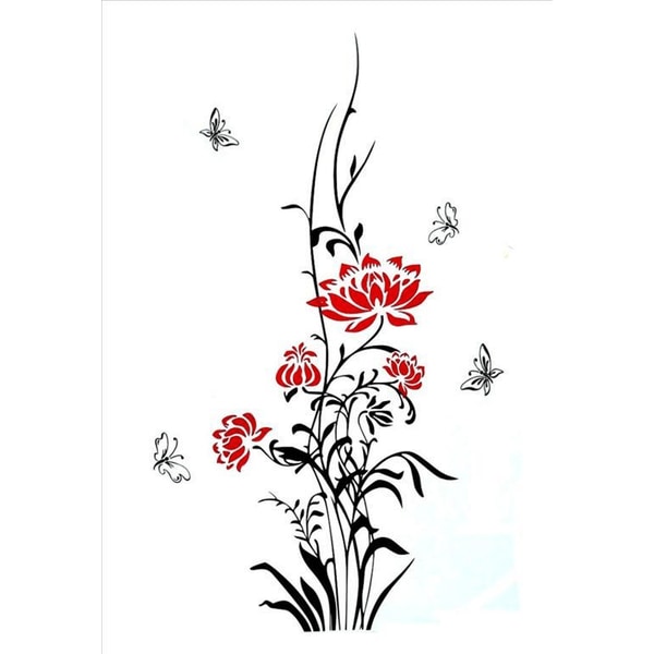 Väggdekor - Vackra röda blommor med fjärilar