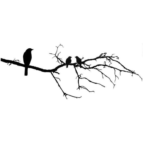 Väggdekor - Fåglar på kvist #3 svart