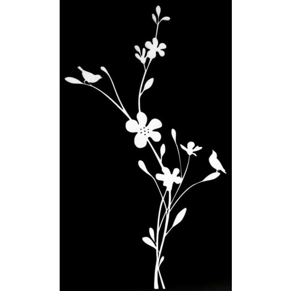 Väggdekor - Fågel på blommor STOR vit