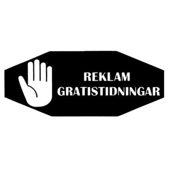 Vinyldekor STOP symbol med text REKLAM GRATISTIDNINGAR svart