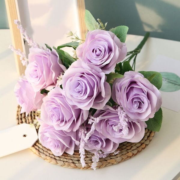 Kunstige Blå Roser Blomster Silke Roseblomstbukett Kunstige Blomster Hjemmehage Bryllupsdekorasjon Roser Champagne