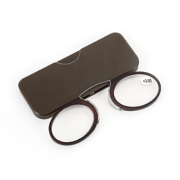 Mini Clip Nose Bridge Läsglasögon 1.0 till 2.5 Portabla presbyopiska glasögon Brun 1.5