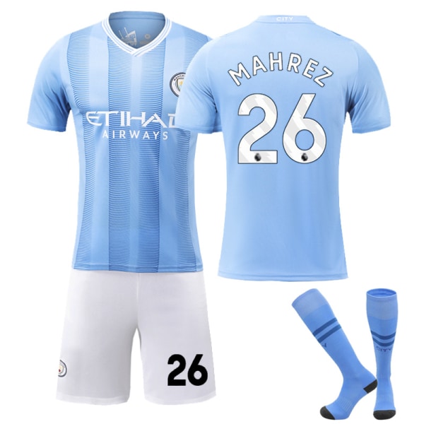 2023-2024 Manchester City Home Barnfotbollsdräkt nr 9 Haaland De Bruyne 17 26 strumpor M Code