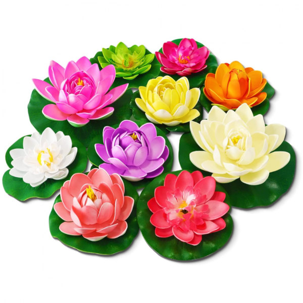 Konstgjorda lotusblommor näckrosor för dammpool, 10 st realistiska flytande skum lotusblommor med liljekuddar, 4" och 6" stora vackra naturtrogna