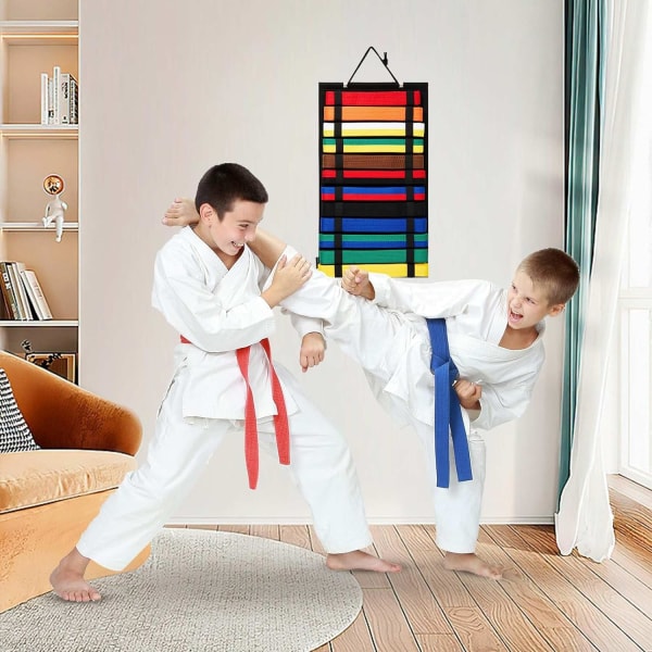 12 bälten Karate bälte displayställ, Taekwondo bälte display stativ, kampsport bälten organizer, barn vuxna slitstark vägghängande bälte display hållare för blue