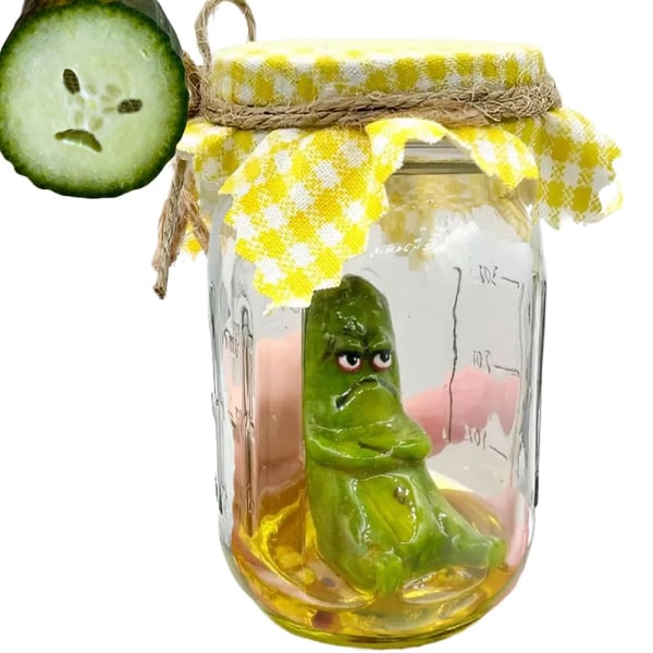 Grumpy Pickle Skulptur i en burk, Söt Handgjord Emotionell Stöd Gurka Present Anxious Pickle 9CMX6CMX6CM