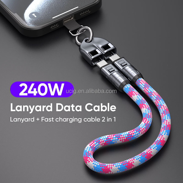 Ny mobiltelefon lanyard datakabel Type-C till USB-C 240W 0.3m snabbladdande halsband bärbar datakabel