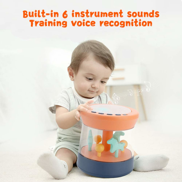 Baby 12 18 24 månader, Baby Småbarn Musiktrumma Pedagogiska leksaker Musikleksak för baby Elektroniska truminstrument med lampor blå
