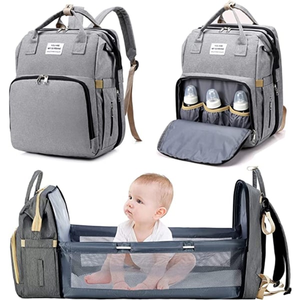 Baby Ryggsäck, Blöjeryggsäck, Baby Reseryggsäck, Multifunktionell vattenavvisande ryggsäck med stor kapacitet