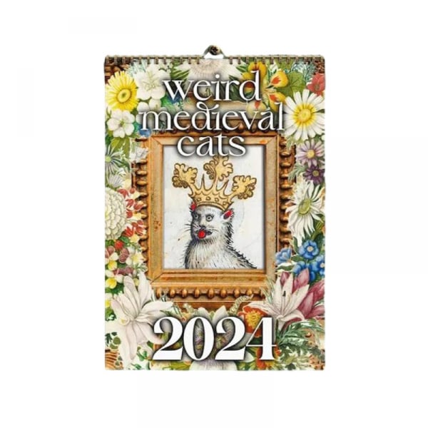 Underlige middelalderlige kattekalender 2024, med sjove månedlige kattebilleder - Slim Design 2024 Wall Planner - Kattekalender - Sjove julegaver 2 st