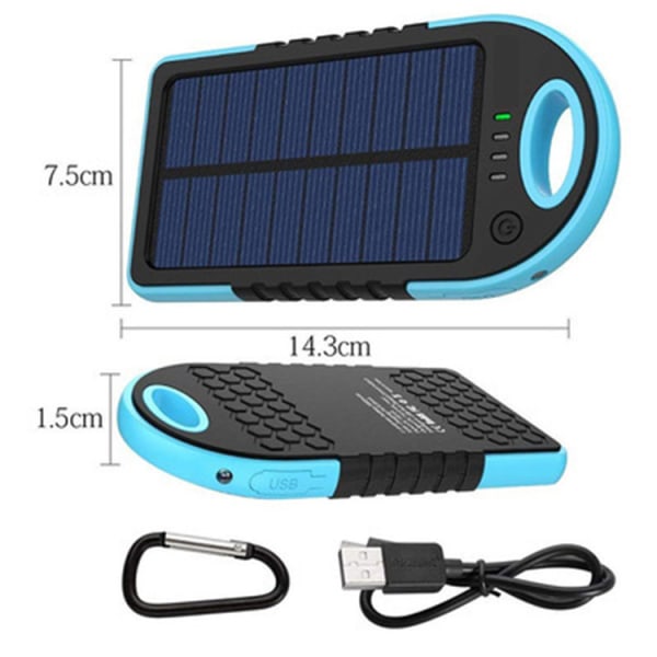 5000mAh Solar Power Bank Bärbar reservladdare Externt batteri Dubbel USB för iPhone Android MP4 PSP iPad blue