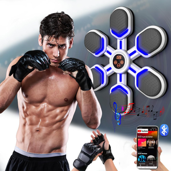 Smart Bluetooth boxningstränare med handskar - väggmonterad musikboxningsmaskin, elektronisk målträningsutrustning för hemmet a4