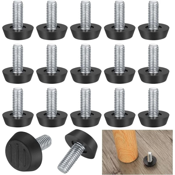 22 kpl Säädettävät huonekalujalat, M8 x 20 mm, Kierrettävät säätöjalat, Lattiasuoja, Pyöreä pohja, Tuolinjalkaruuvit