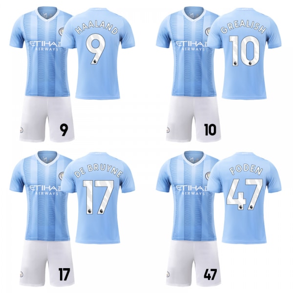 2023-2024 Manchester City Home Barnfotbollsdräkt nr 9 Haaland De Bruyne 17 26 strumpor 28 Yards