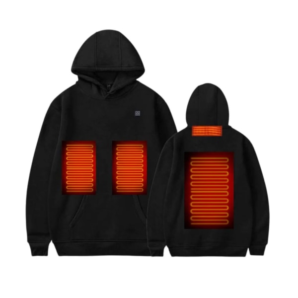 Underbar värmeuppvärmd hoodie - vanlig Svart XL