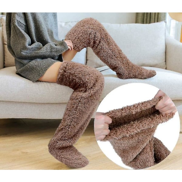 Yli polvikorkeat sumeat sukat Pehmoiset tohvelit sukat karvaiset pitkät jalat lämmittimet talvi kotiin nukkumissukat CMK