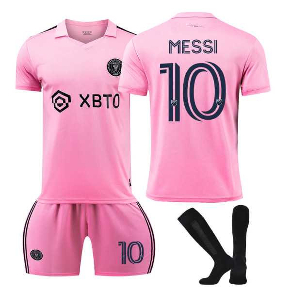 Miami tröja nr 10 Messi major league fotbollsuniform hem rosa kostym med strumpor sportkläder för vuxna och barn Black size 10 set+keychain XL