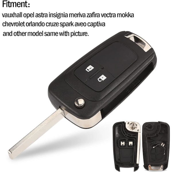 2 Nyckel Fob Fjärrkontroll Skal Fodral för Vauxhall Opel Astra Insignia Vectra Zafira Meriva Mokka (med Blad 2 knappar (1 st)