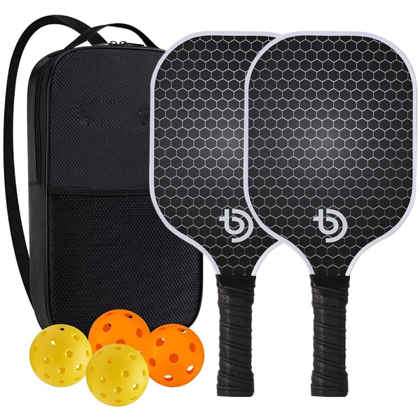 Pickleball Paddles Racket Set, 2 glasfiber Pickleball Paddlar med 4 bollar, 1 väska för inomhussport utomhus, vuxna, nybörjare och proffs 1