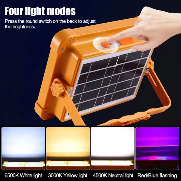1500W oppladbart LED-arbeidslys Solar Trådløs Bærbar Floodlight USB 4-moduser