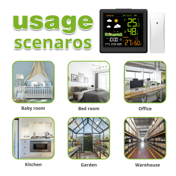 Trådlös väderstation utomhus, termometer och hygrometer, med utomhussensor, larm och snooze, justerbar bakgrundsbelysning, lämplig för sovrum