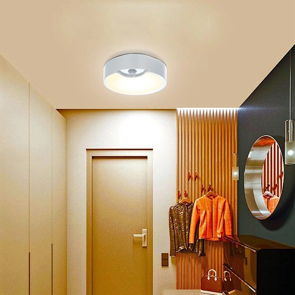 Bevegelsesaktivert LED-taklampe, batteridrevet superlys innendørs taklampe, for vindfang, vaskerom, garasje, hall, trapp, 19 cm 300 LM