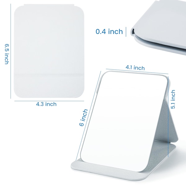 16x11cm Portabel Fällbar Spegel, Ultra HD Kompakt Sminkspegel, Vit PU Läder Rese, Fristående Sminkbord, Bordsskiva Vikbar Vit 16*11 White