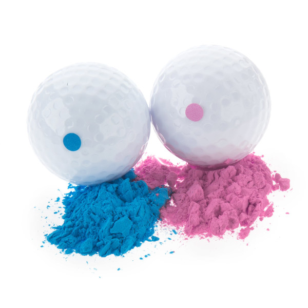 Könsavslöjande exploderande golfbollar - Rosa och blått set för en pojke eller flicka könsavslöjande fest E